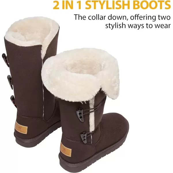 CAMEL CROWN 12 Tall Mid Calf Winter Boots for Women Faux Fur Snow Boot 3Button Suede Fashion Booties Knee HighBrown