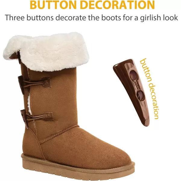 CAMEL CROWN 12 Tall Mid Calf Winter Boots for Women Faux Fur Snow Boot 3Button Suede Fashion Booties Knee HighKhaki