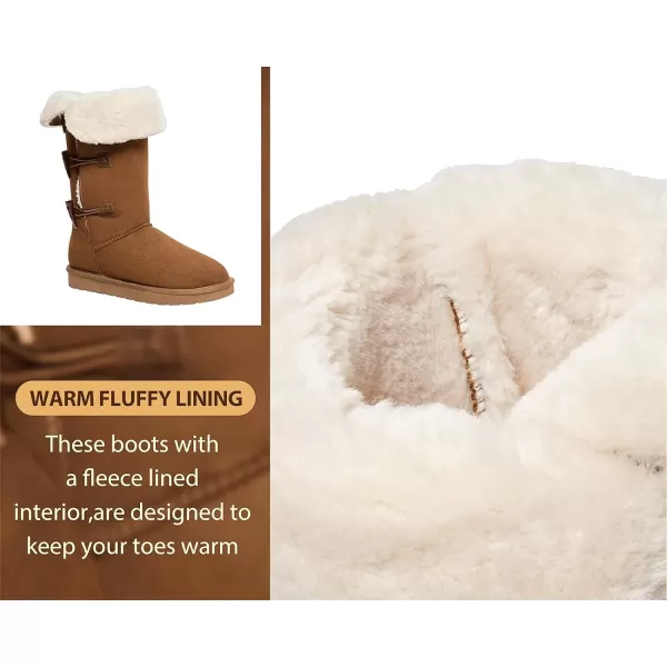 CAMEL CROWN 12 Tall Mid Calf Winter Boots for Women Faux Fur Snow Boot 3Button Suede Fashion Booties Knee HighKhaki