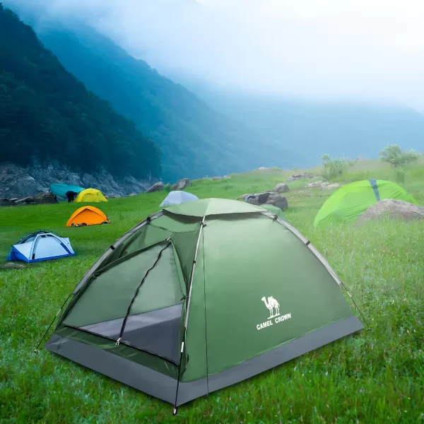 CAMEL CROWN 234 Person Camping Tent with Removable Rain Fly Easy Setup Outdoor Tents Water Resistant Lightweight Portable for Family Backpacking Camping Hiking TravelingArmy Green2 person