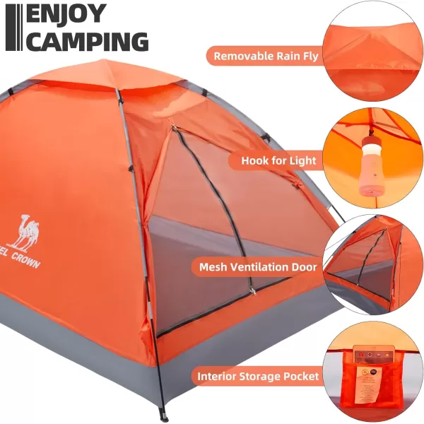 CAMEL CROWN 234 Person Camping Tent with Removable Rain Fly Easy Setup Outdoor Tents Water Resistant Lightweight Portable for Family Backpacking Camping Hiking TravelingOrange2 person