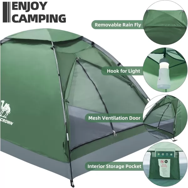 CAMEL CROWN 234 Person Camping Tent with Removable Rain Fly Easy Setup Outdoor Tents Water Resistant Lightweight Portable for Family Backpacking Camping Hiking TravelingArmy Green2 person