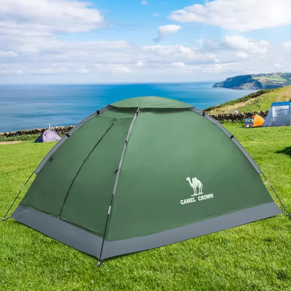 CAMEL CROWN 234 Person Camping Tent with Removable Rain Fly Easy Setup Outdoor Tents Water Resistant Lightweight Portable for Family Backpacking Camping Hiking TravelingArmy Green2 person