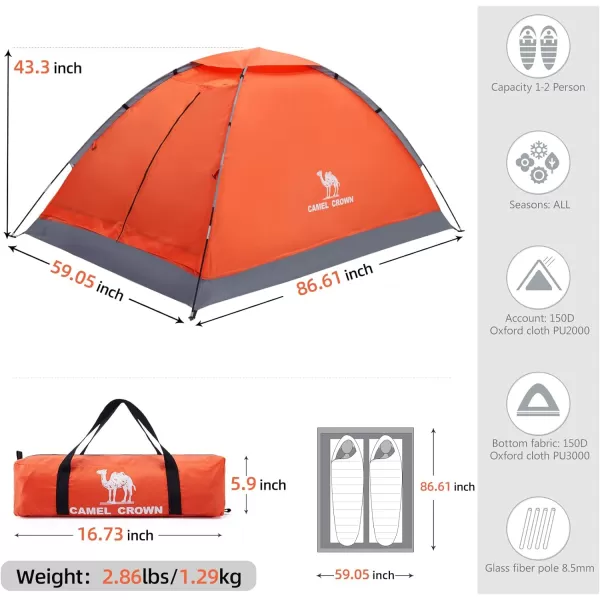 CAMEL CROWN 234 Person Camping Tent with Removable Rain Fly Easy Setup Outdoor Tents Water Resistant Lightweight Portable for Family Backpacking Camping Hiking TravelingOrange2 person