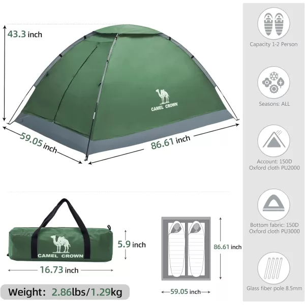 CAMEL CROWN 234 Person Camping Tent with Removable Rain Fly Easy Setup Outdoor Tents Water Resistant Lightweight Portable for Family Backpacking Camping Hiking TravelingArmy Green2 person