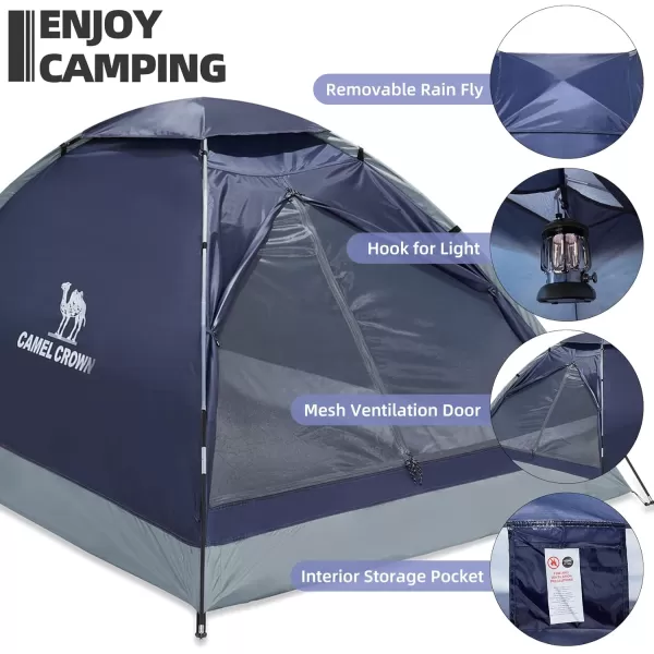 CAMEL CROWN 234 Person Camping Tent with Removable Rain Fly Easy Setup Outdoor Tents Water Resistant Lightweight Portable for Family Backpacking Camping Hiking TravelingNavy blue2 person