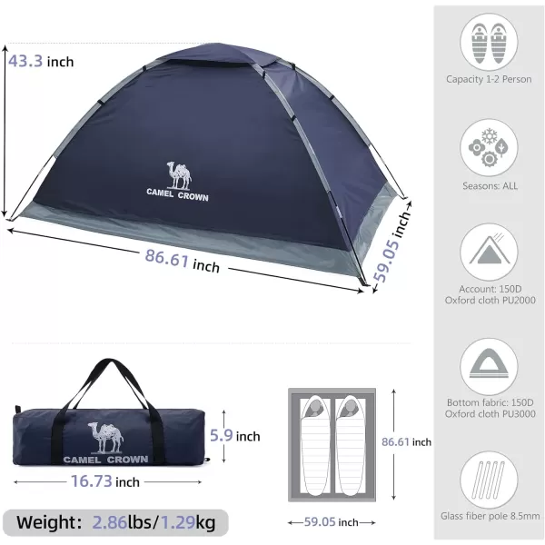 CAMEL CROWN 234 Person Camping Tent with Removable Rain Fly Easy Setup Outdoor Tents Water Resistant Lightweight Portable for Family Backpacking Camping Hiking TravelingNavy blue2 person