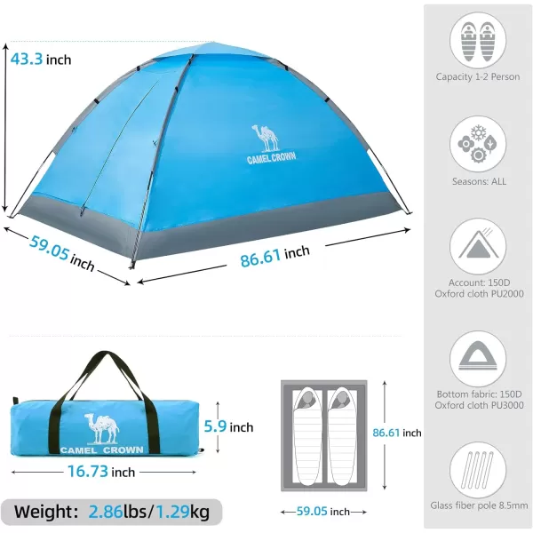 CAMEL CROWN 234 Person Camping Tent with Removable Rain Fly Easy Setup Outdoor Tents Water Resistant Lightweight Portable for Family Backpacking Camping Hiking TravelingDark blue2 person