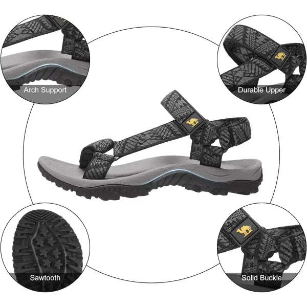 CAMEL CROWN Hiking Sport Sandals for Men Antiskidding Water Sandals Comfortable Athletic Sandals for Outdoor Wading BeachBlackGrey