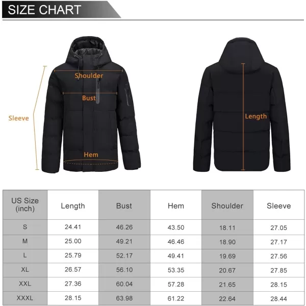 CAMEL CROWN Men Puffer Jacket with Hooded Parkas Thicken Padded Jacket Windproof Outdoor for Winter CoatBlack