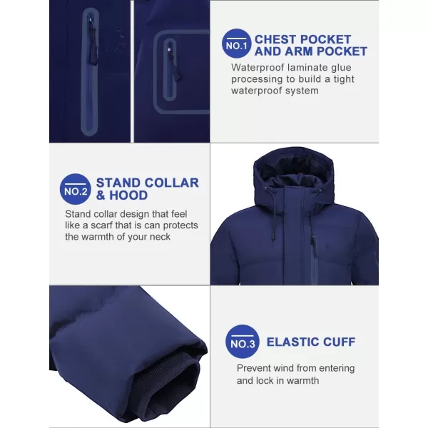 CAMEL CROWN Men Puffer Jacket with Hooded Parkas Thicken Padded Jacket Windproof Outdoor for Winter CoatBlue