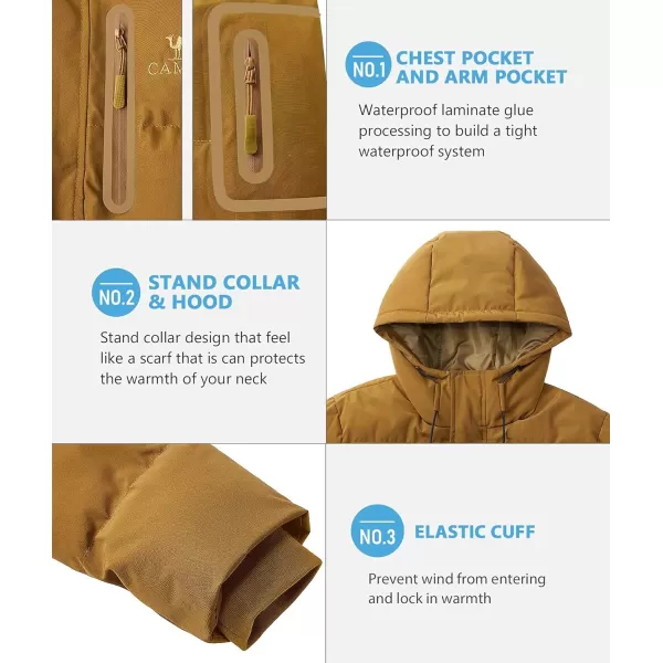 CAMEL CROWN Men Puffer Jacket with Hooded Parkas Thicken Padded Jacket Windproof Outdoor for Winter CoatBrown