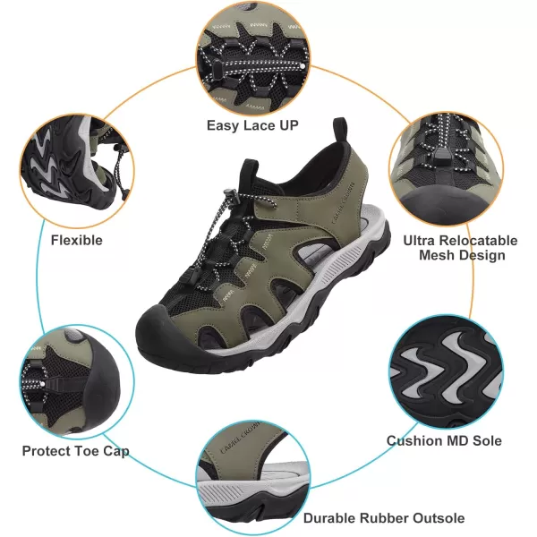 CAMEL CROWN Mens Hiking Sandals Antislipping Athletic Water Shoes with Arch Support Closed Toe Outdoor Summer Camping Sandal for BeachArmy Green