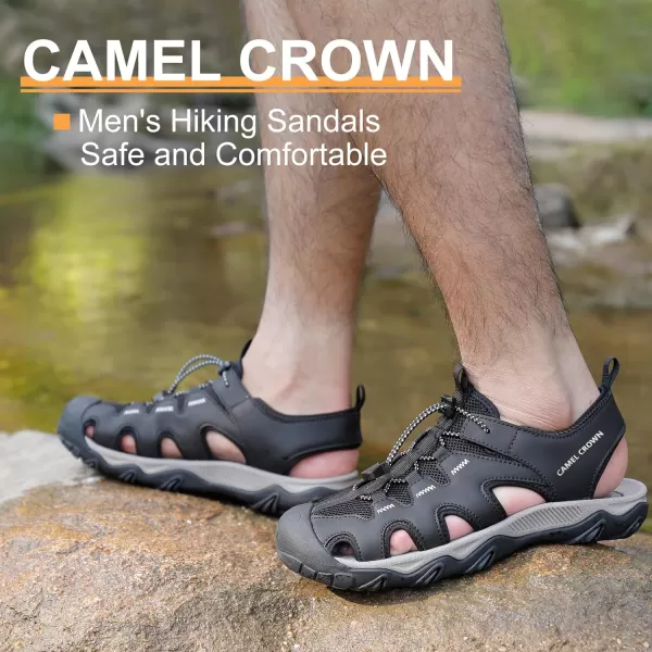 CAMEL CROWN Mens Hiking Sandals Antislipping Athletic Water Shoes with Arch Support Closed Toe Outdoor Summer Camping Sandal for BeachBlack