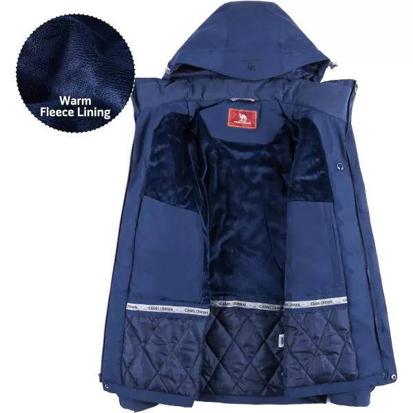 CAMEL CROWN Mens Mountain Snow Waterproof Ski Jacket Detachable Hood Windproof Fleece Parka Rain Jacket Winter CoatBlue