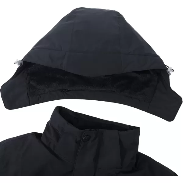 CAMEL CROWN Mens Mountain Snow Waterproof Ski Jacket Detachable Hood Windproof Fleece Parka Rain Jacket Winter CoatDark Black
