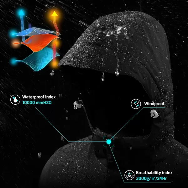 CAMEL CROWN Mens Mountain Snow Waterproof Ski Jacket Detachable Hood Windproof Fleece Parka Rain Jacket Winter CoatDark Black