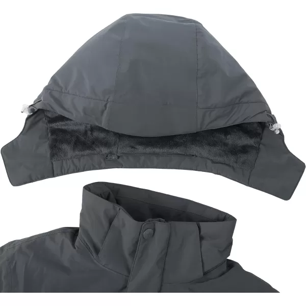 CAMEL CROWN Mens Mountain Snow Waterproof Ski Jacket Detachable Hood Windproof Fleece Parka Rain Jacket Winter CoatDark Gray