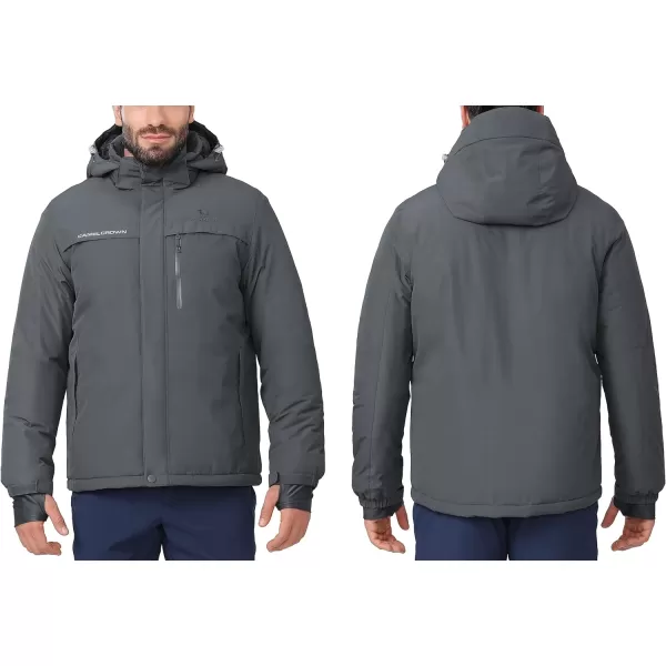 CAMEL CROWN Mens Mountain Snow Waterproof Ski Jacket Detachable Hood Windproof Fleece Parka Rain Jacket Winter CoatDark Gray