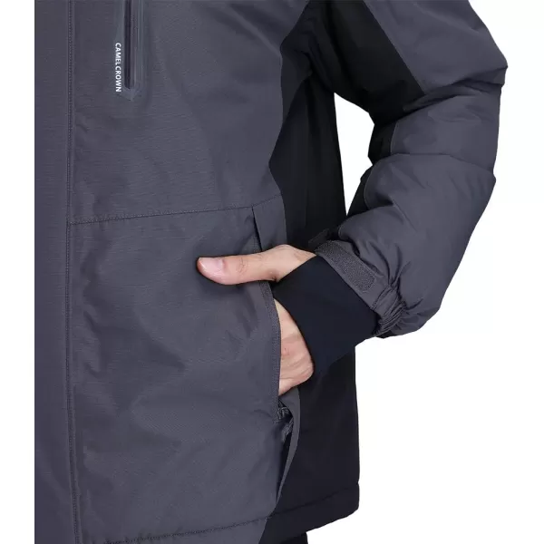 CAMEL CROWN Mens Mountain Snow Waterproof Ski Jacket Detachable Hood Windproof Fleece Parka Rain Jacket Winter CoatGray