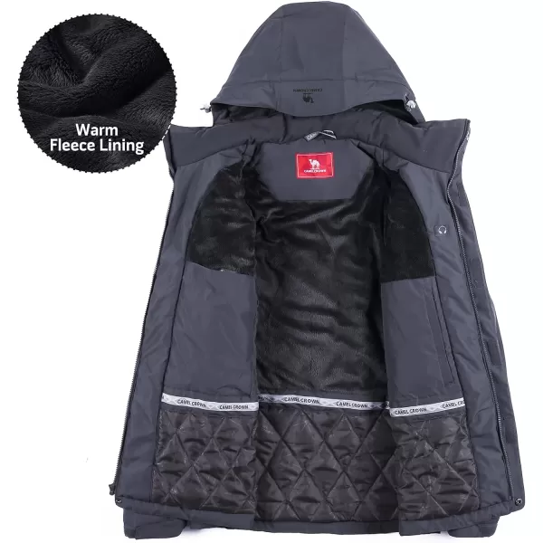 CAMEL CROWN Mens Mountain Snow Waterproof Ski Jacket Detachable Hood Windproof Fleece Parka Rain Jacket Winter CoatGray