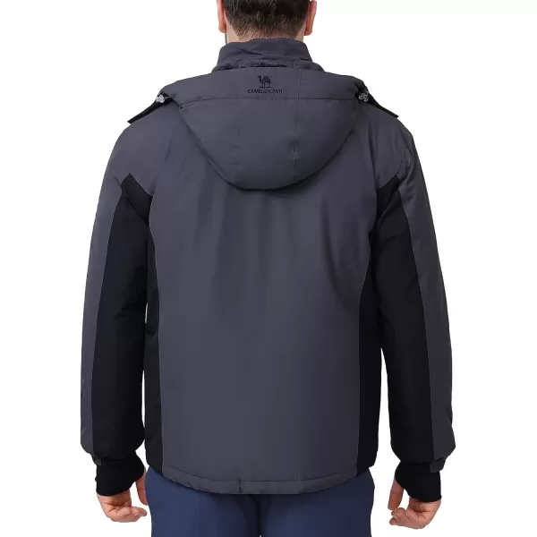 CAMEL CROWN Mens Mountain Snow Waterproof Ski Jacket Detachable Hood Windproof Fleece Parka Rain Jacket Winter CoatGray