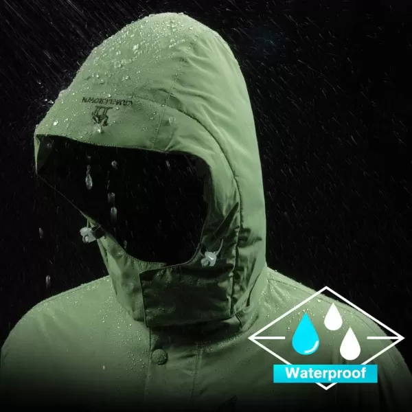 CAMEL CROWN Mens Mountain Snow Waterproof Ski Jacket Detachable Hood Windproof Fleece Parka Rain Jacket Winter CoatGreen