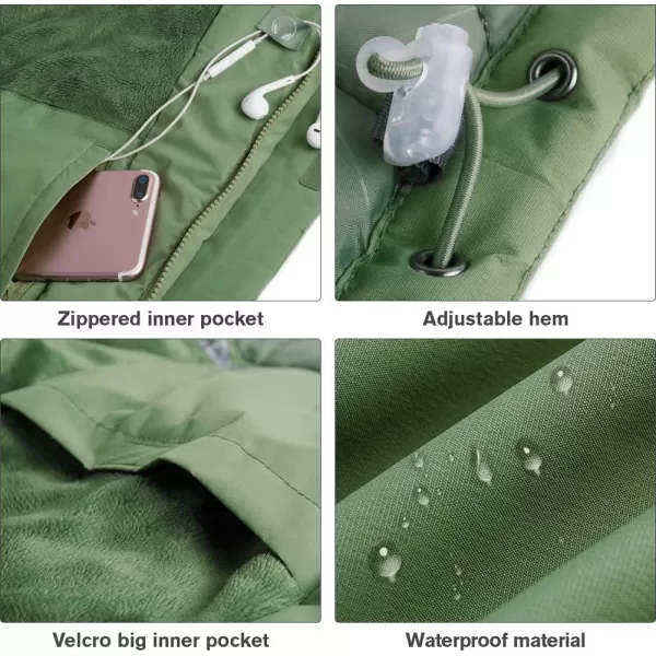 CAMEL CROWN Mens Mountain Snow Waterproof Ski Jacket Detachable Hood Windproof Fleece Parka Rain Jacket Winter CoatGreen