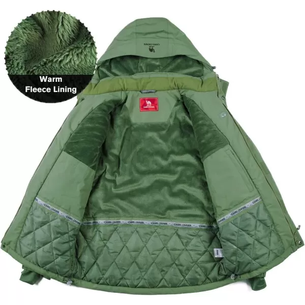 CAMEL CROWN Mens Mountain Snow Waterproof Ski Jacket Detachable Hood Windproof Fleece Parka Rain Jacket Winter CoatGreen