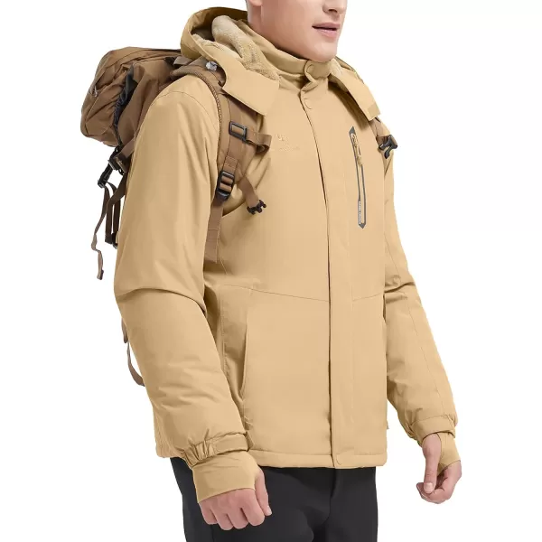 CAMEL CROWN Mens Mountain Snow Waterproof Ski Jacket Detachable Hood Windproof Fleece Parka Rain Jacket Winter CoatKhaki