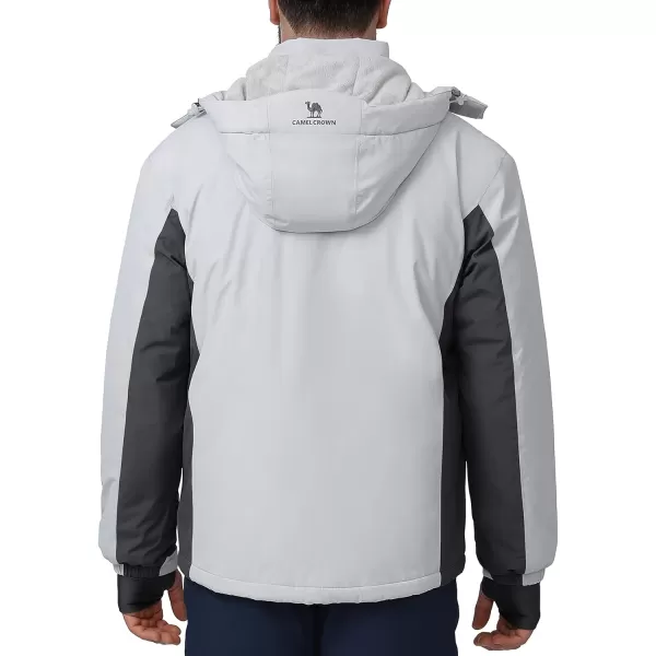 CAMEL CROWN Mens Mountain Snow Waterproof Ski Jacket Detachable Hood Windproof Fleece Parka Rain Jacket Winter CoatLight Gray