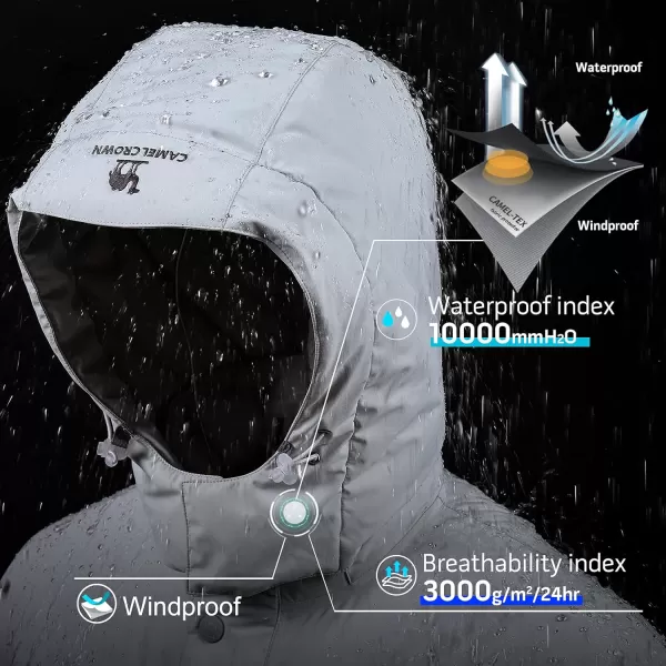 CAMEL CROWN Mens Mountain Snow Waterproof Ski Jacket Detachable Hood Windproof Fleece Parka Rain Jacket Winter CoatLight Gray