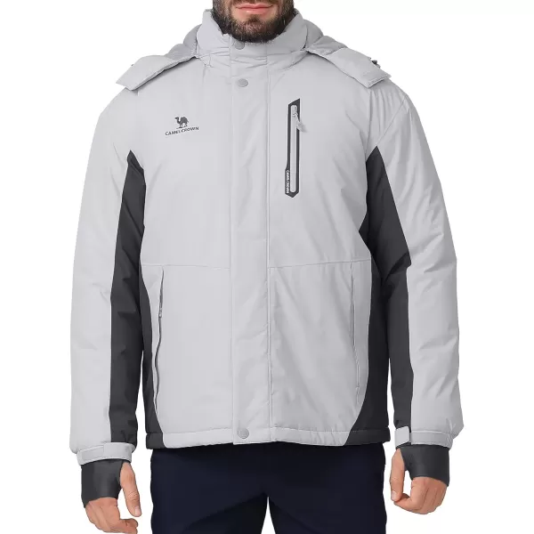 CAMEL CROWN Mens Mountain Snow Waterproof Ski Jacket Detachable Hood Windproof Fleece Parka Rain Jacket Winter CoatLight Gray
