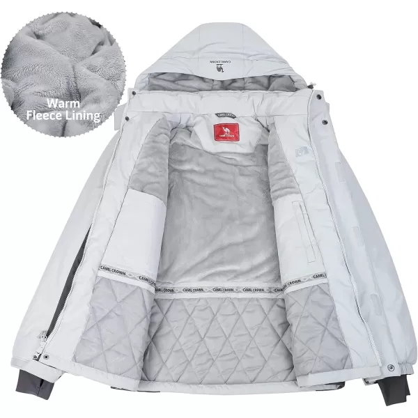CAMEL CROWN Mens Mountain Snow Waterproof Ski Jacket Detachable Hood Windproof Fleece Parka Rain Jacket Winter CoatLight Gray