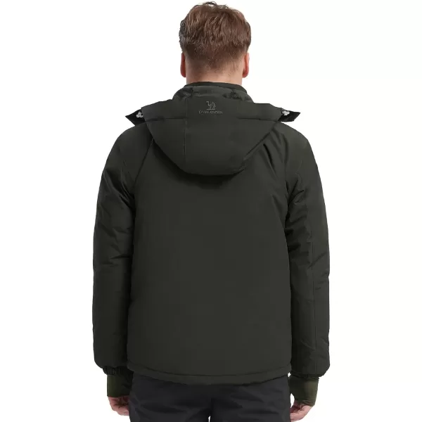 CAMEL CROWN Mens Mountain Snow Waterproof Ski Jacket Detachable Hood Windproof Fleece Parka Rain Jacket Winter CoatOlive