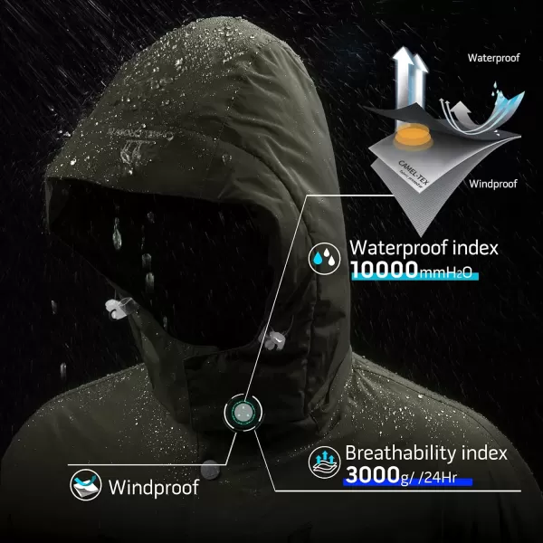 CAMEL CROWN Mens Mountain Snow Waterproof Ski Jacket Detachable Hood Windproof Fleece Parka Rain Jacket Winter CoatOlive