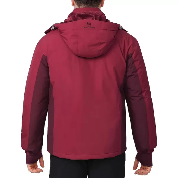 CAMEL CROWN Mens Mountain Snow Waterproof Ski Jacket Detachable Hood Windproof Fleece Parka Rain Jacket Winter CoatRed