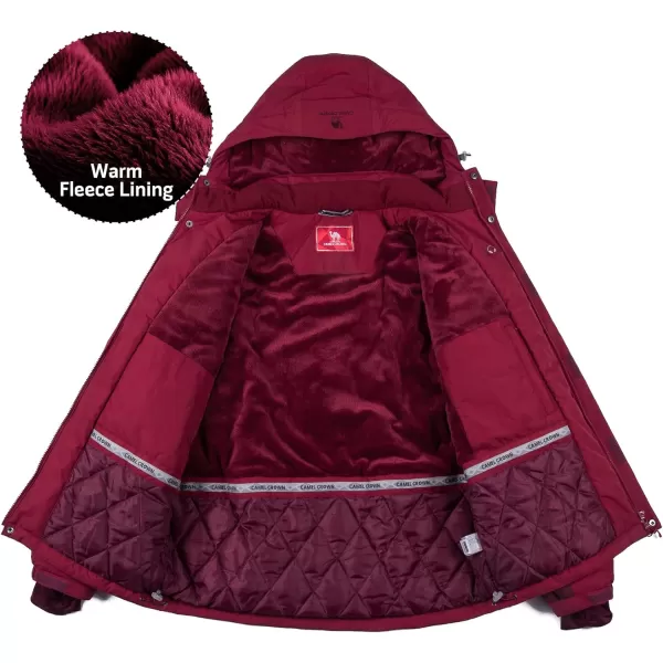 CAMEL CROWN Mens Mountain Snow Waterproof Ski Jacket Detachable Hood Windproof Fleece Parka Rain Jacket Winter CoatRed