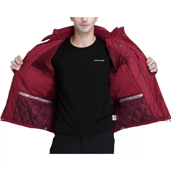 CAMEL CROWN Mens Mountain Snow Waterproof Ski Jacket Detachable Hood Windproof Fleece Parka Rain Jacket Winter CoatRed