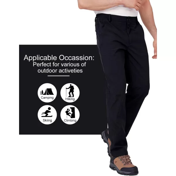 CAMEL CROWN Mens Waterproof Hiking Pants Insulated Winter Winproof Softshell Fleece Lined Pants for Snow Ski HuntingBlack