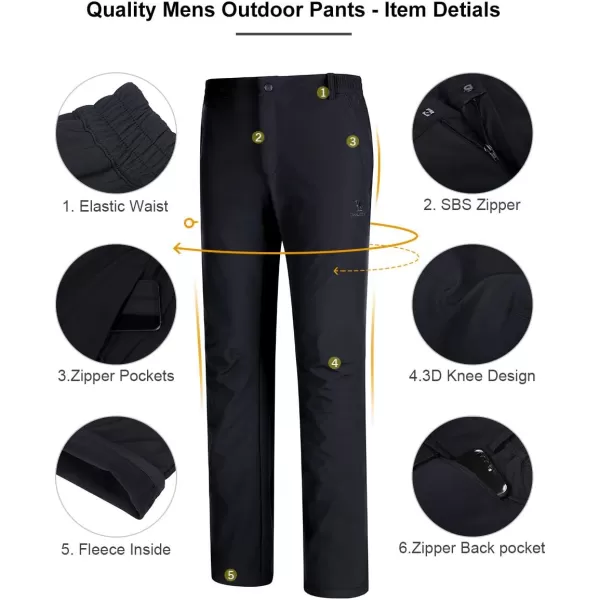 CAMEL CROWN Mens Waterproof Hiking Pants Insulated Winter Winproof Softshell Fleece Lined Pants for Snow Ski HuntingBlack