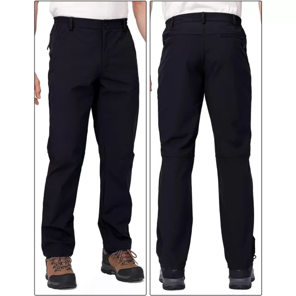 CAMEL CROWN Mens Waterproof Hiking Pants Insulated Winter Winproof Softshell Fleece Lined Pants for Snow Ski HuntingBlack