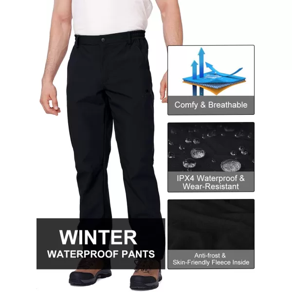 CAMEL CROWN Mens Waterproof Hiking Pants Insulated Winter Winproof Softshell Fleece Lined Pants for Snow Ski HuntingBlack
