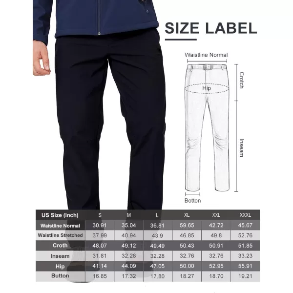 CAMEL CROWN Mens Waterproof Hiking Pants Insulated Winter Winproof Softshell Fleece Lined Pants for Snow Ski HuntingBlack