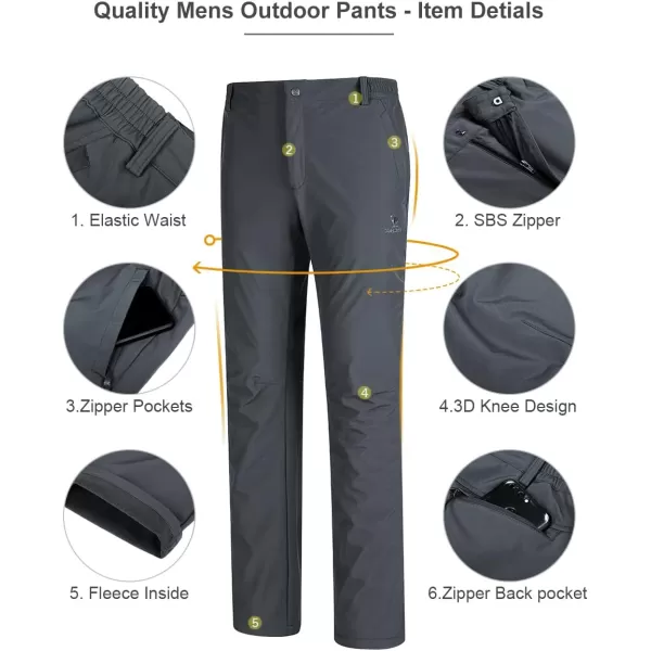 CAMEL CROWN Mens Waterproof Hiking Pants Insulated Winter Winproof Softshell Fleece Lined Pants for Snow Ski HuntingDeep Grey