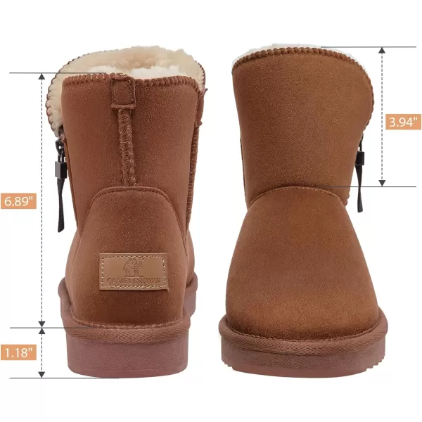 CAMEL CROWN Womens Foldable Snow Boots Warm Fur Winter Boots MidCalf Zipper House Slippers Boots Classic Mini Short Boots for OutdoorBrown07