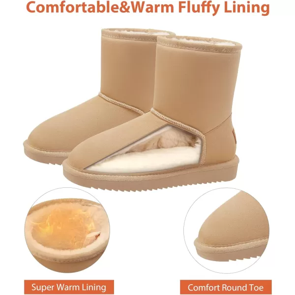 CAMEL CROWN Womens Warm Winter Boots Ankle High Classic Vegan Suede Faux Sheepskin Shearling Snow BootsKhakinew