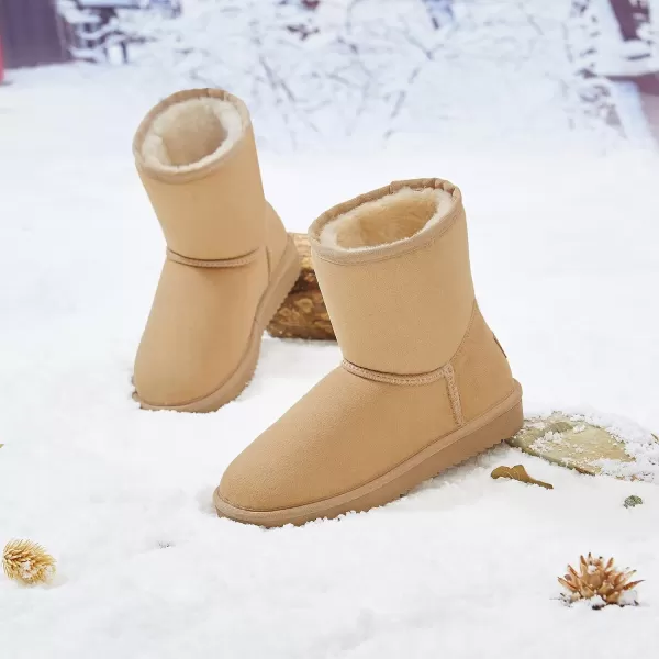 CAMEL CROWN Womens Warm Winter Boots Ankle High Classic Vegan Suede Faux Sheepskin Shearling Snow BootsKhakinew