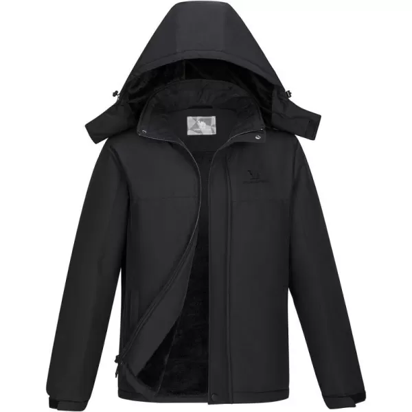 CAMEL CROWN Mens Mountain Ski Snow Jacket Waterproof Winter Coat Snowboarding Windbreaker Windproof Warm Hooded Snow CoatBlack