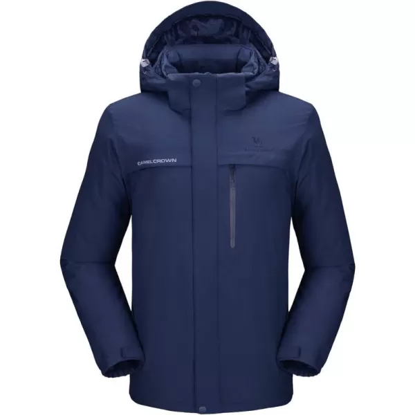 CAMEL CROWN Mens Mountain Snow Waterproof Ski Jacket Detachable Hood Windproof Fleece Parka Rain Jacket Winter CoatDark Blue